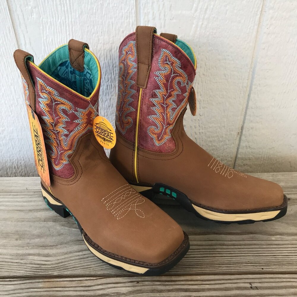 Corral Hydro Resist Womens Brown and Rose Leather Western Boots 8 M W5001